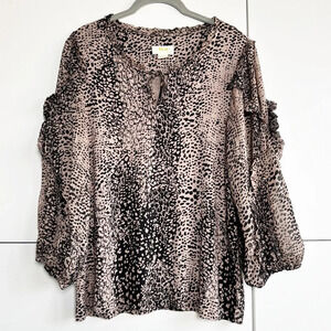 MAEVE ANTHROPOLOGIE Animal Print Blouse Jacquin Peasant Size Medium Mob Wife
